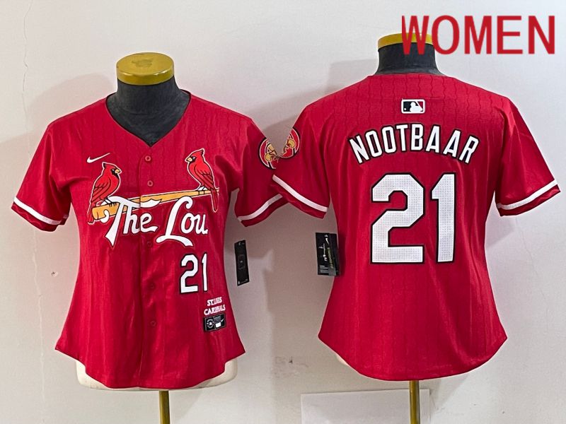 Women St.Louis Cardinals #21 Nootbaar Red City Edition 2024 Nike MLB Jersey style 1->women mlb jersey->Women Jersey